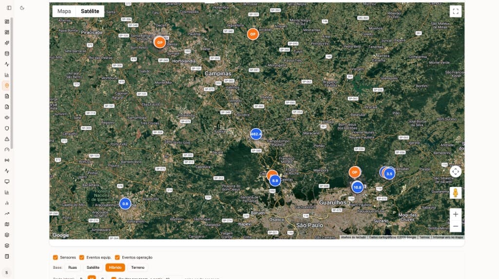 Mapa de sensores e eventos